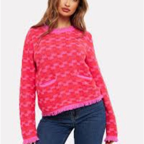Brodie Cashmere Gabriella Stitch Roundneck Sweater Diva Pink Size Medium - Picture 10 of 10